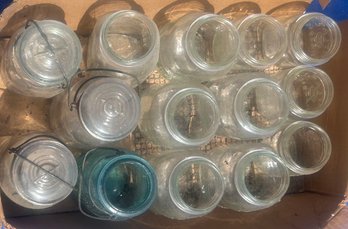15 Pcs Glass Canning Jars, Hazel Atlas And Ball, Barn Find As Found