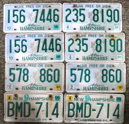 Eight New Hampshire License Plates - Four Pairs