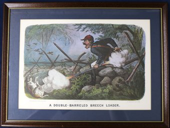 Nicely Framed Print Of An 1880 Currier & Ives Print:  'a Double-barreled Breech Loader'
