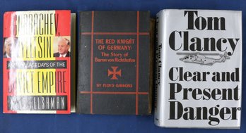 3  Books :  Red Knight Of Germany - Baron Von Richthofen - Clear Present Danger - Last Days Of Soviet Empire