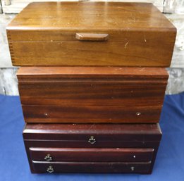 One Wood Jewelry Chest And Two Wood Silverware Chests - All Are Used