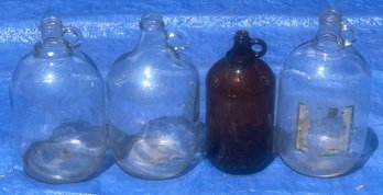 4 Pcs Vintage Glass Jugs Including Brown Clorox, Barn Find As Found