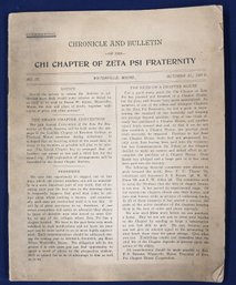 October 31, 1900 Copy Of The Chronicle & Bulletin Of The Chi Chapter Of Zeta Psi Fraternity