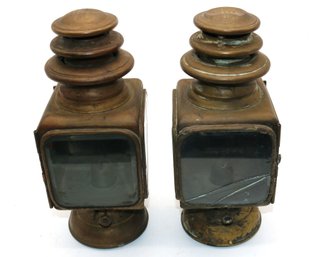 Pair Of Antique Gray & Davis, Amesbury, MA Brass Lights No. 934 - Carriage Or Early Automotive