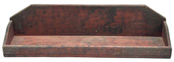 Country Primitive Vintage Hanging Shallow Wall Box Shelf In Ox Blood Red Paint, 26' X 6-1/4' X 6-5/8'H