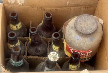 9 Pcs Vintage Beer Bottles, 7-Topper Ale & 2-Dawson Diamond Ale & Other, Barn Find As Found