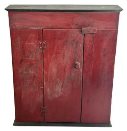 Large Vintage Country Primitive Ox Blood Red Single Door Wall Cabinet, 30.5' X 7.5' X 36'H