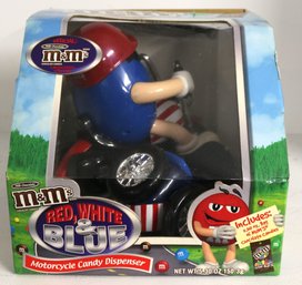 M&M Motorcycle Candy Dispenser - Red - White & Blue - In Original Box