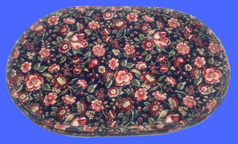 5 Pcs Quilted Oval Placemats With Blue Background And Floral Print, Each 18.5' X 13'