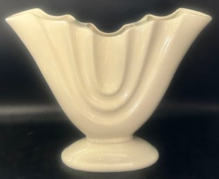 Large Ceramic Fan Shaped Floral Vase, 16.5' X 5' X 12.5'H