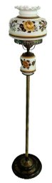 Vintage Electric Floor Lamp With Hand Painted Roses On Font & Globe, 55.5'H