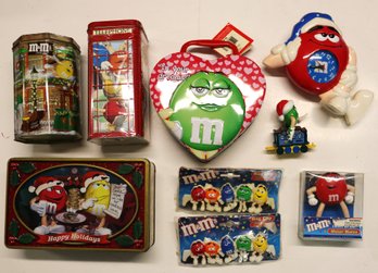 Lot Of M&M Items: Clock - Containers - Bag Clips -  2 Characters