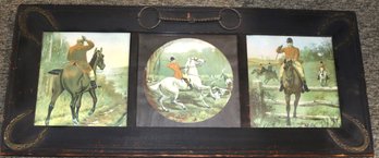 Equestrian Frame With Three Hunting Prints - Frame Has 4 Horseshoes And A Bit