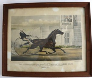 Currier & Ives 1870's Framed Lithograph Of 'The Celebrated Trotting Mare Lucy...' Frame - 17.5' X 14.5'