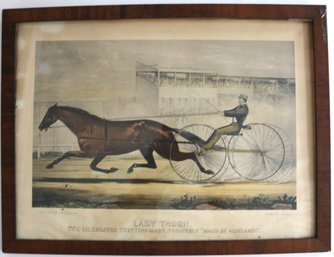 Currier & Ives 1870's Framed Lithograph Of Trotting Mare  'Lady Thorn'  - Frame - 17.5' X 13'