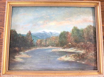 Paintng - Oil On Board - Mountain Scene By E. Wyatt Kimball - NH Artist 1852 - 1927 Frame: 21' X 27'
