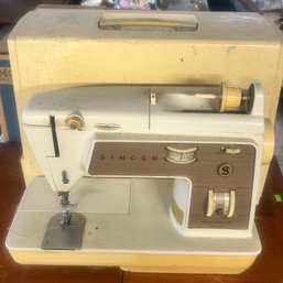 Vintage Singer Portable Sewing Machine & Buttonholer Attachment & Box Of Accessories, 18.25' X 7.25' X 14.25'H