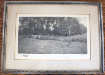 Framed Lithograph Or Print In Pencil Of Country Scene - Signed - Frame Is 24' X 17'