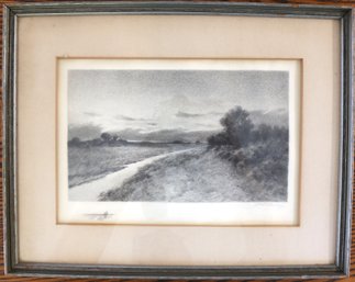 Framed Lithograph Or Print In Pencil Of Country Scene - Signed - Frame Is 16.5' X 13'