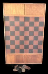 Vintage Primitive Style Country Red & Black Checker Board & Checkers, 16.5' X 26'H