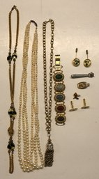 Lot Of Costume Jewelry And Men's Items - 3 Necklaces - 1 Bracelet Etc.