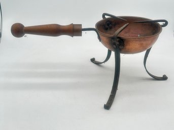 Revolutionary War Repro Copper & Wrought Iron Footed Copper Cooker, Stamped 'GBW', 19.75' X 11' Diam. X 8.5'H