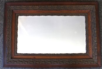 Beveled Glass Mirror In Heavy Wood Frame - Frame: 26' X 38' - Mirror: 15' X 27.5'