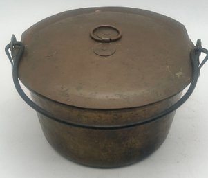 Spun Brass Tin Lined Pot W/Copper Lid & Wrought Iron Swing Handle, Markers Mark 'GBW', 10' Diam. X 5.75'H.7