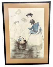 'Market Day' Matted & Framed Lithograph By Ha Van Vuong (1914-1990), 28.5' 39.25'H