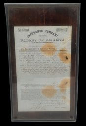 Antique 1850 $700 Insurance Company Of The Valley Of Virginia At Winchester Certificate, Mounted, 11' X 19.5'H