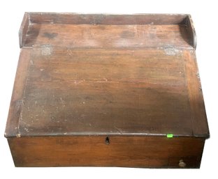 Antique Slant Lift Top School Master's Or Receiving Desk With Small Drawer, 32.75' X 26' X 15.5'H