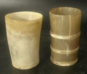 2 Pcs Antique 18thC Style Hollowed Horn Drinking Cups, 3.5'H