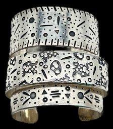 3 Pcs Sterling .926 Cuff Bracelets , Stamped 'GRIPPO' And 'STERLING', 81.60 Dwt