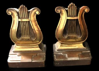 2 Brass Bookends By The Philadelphia Manufacturing Co. Model # 56B - 5.5'H 3.5'W