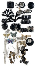 Interesting Lot Of Costume Jewelry, Including Antique Button Bracelet And Czecho-Slovakia Black Pieces