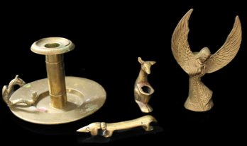 Brass Lot - Bradley & Hubbard Brass Candlestick And Assorted Figures