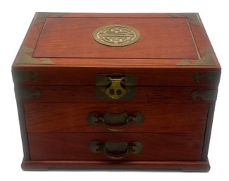 Vintage Chinese Rosewood 2-Drawer. Lift Top Jewelry Box With Brass Accents, 15' X 10' X 15'H,