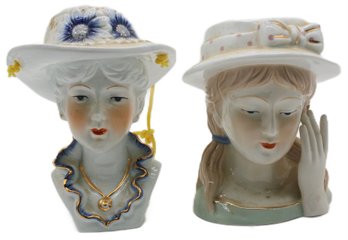 Two Porcelain Head & Shoulders Of Young Ladies - One Is 6.5'H The Other Is 7'H, There Are No Marking On Bases