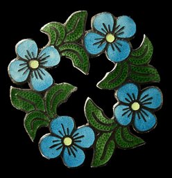 Sterling .925 Enameled Blue Flower Pin Signed 'JF' By Jeronimo Fuentes Mexico .925