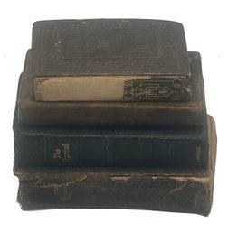 4 Small Antique Leather Or Cloth Bound Books, Mostly Scriptures