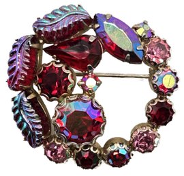 Vintage Weiss Signed Multi-Color Rhinestone Brooch