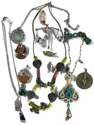 Unusual Lot Of Tribal Style And Oddities, Sterling .925, Tigers Eye, Dori C Sengeri Necklace And More