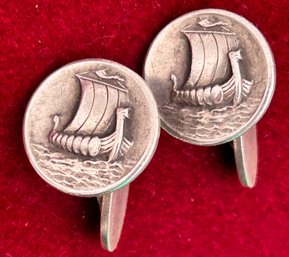 Vintage Georg Jensen Denmark Sterling Cufflinks With Viking Ships, No. 50, 10.70 Dwt