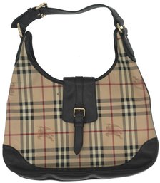 Vintage Classic Authentic Burberry Plaid Shoulder Bag Purse With Leather Trim