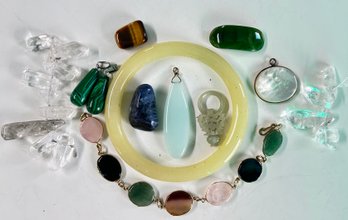 Misc Jewelry Lot - Jade Bracelet, Pendants, MOP And Other Stones