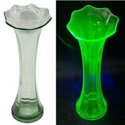 Vintage Green Uranium Glass Vase, 5' Diam. X 12.5'H