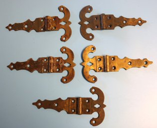 Five Vintage Brass Hinges - 3 Marked 'K-PROCESS' On Back - 2 Unmarked