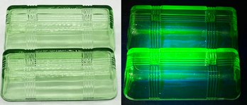 2 Pcs Vintage Hazel Atlas Crisscross Green Uranium Glass 1/4 Butter Replacement Lids 5-5/8' X 2-14' X 1-34'H