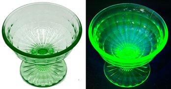 6 Pcs Vintage Anchor Hocking Block Optic Green Uranium Glass Sherbet Bowls, 4-1/8' Diam. X 2.25'H