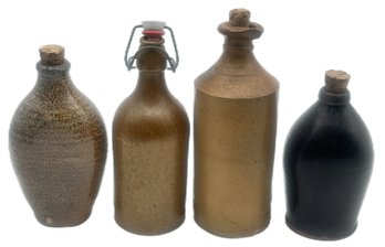 4 Pcs Stoneware, Antique Spencerian Ink Bottle & Beer Bottle And 2-Ovoid Shaped Vintage Bottles